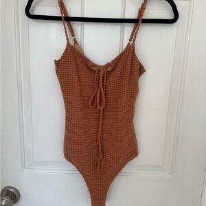 Lulu's Rust Color Textured Knit Bodysuit